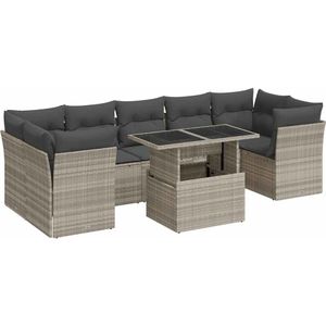 vidaXL - 8-delige - Loungeset - met - kussens - poly - rattan - lichtgrijs