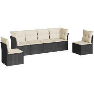 vidaXL 6-delige Loungeset met kussens poly rattan zwart