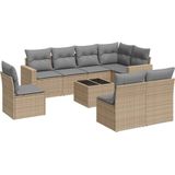 vidaXL 9-delige Loungeset met kussens poly rattan beige