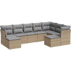 vidaXL 9-delige Loungeset met kussens poly rattan beige