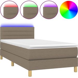 vidaXL Boxspring met matras en LED stof taupe 100x200 cm