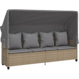 vidaXL Ligbed met luifel en kussen poly rattan beige