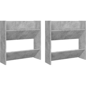 vidaXL Wandschoenenkasten 2 st 60x18x60 cm spaanplaat betongrijs