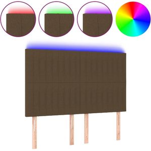 vidaXL Hoofdbord LED 144x5x118/128 cm stof donkerbruin