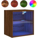 vidaXL Nachtkastje met LED's wandgemonteerd bruin eikenkleur