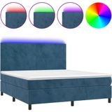 VidaXL Boxspring met Matras en LED Fluweel Donkerblauw 180x200 cm