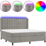 vidaXL Boxspring met matras en LED fluweel lichtgrijs 180x200 cm