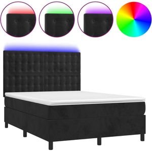 vidaXL Boxspring met matras en LED fluweel zwart 140x200 cm