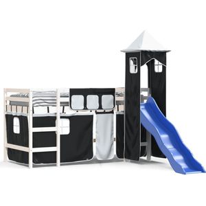 vidaXL Kinderhoogslaper met toren 80x200 cm grenenhout wit en zwart