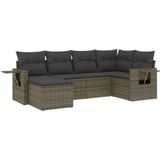 vidaXL 6-delige Loungeset met kussens poly rattan grijs