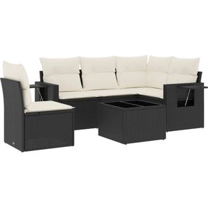 vidaXL - 6-delige - Loungeset - met - kussens - poly - rattan - zwart