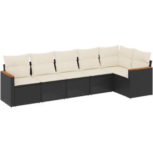 vidaXL 6-delige Loungeset met kussens poly rattan zwart