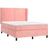 vidaXL Boxspring met matras fluweel roze 140x200 cm