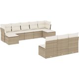 vidaXL 10-delige Loungeset met kussens poly rattan beige