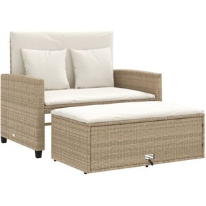 vidaXL Tuinbank 2-zits met kussens poly rattan beige