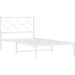 vidaXL Bedframe met hoofdbord metaal wit 100x190 cm