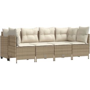 vidaXL 5-delige Loungeset met kussens poly rattan beige