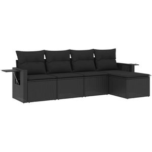 vidaXL - 5-delige - Loungeset - met - kussens - poly - rattan - zwart