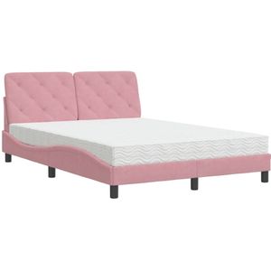 vidaXL Bed met matras fluweel roze 140x190 cm