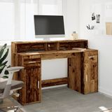 vidaXL - Bureau - met - LED-verlichtingx55x91 - cm - bewerkt - hout - oud - hout