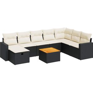 vidaXL - 9-delige - Loungeset - met - kussens - poly - rattan - zwart