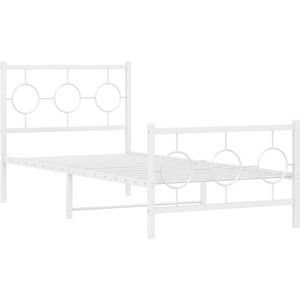 vidaXL Bedframe met hoofd- en voeteneinde metaal wit 90x190 cm