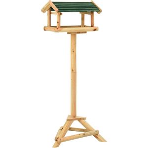 <p>Dit houten vogelvoederhuisje is perfect om vogels naar je tuin te lokken. Het is gemaakt van duurzaam en weerbestendig massief vurenhout, waardoor het het hele jaar door gebruikt kan worden. Het voederstation is gemakkelijk te vullen dankzij de open zijkanten en het grote platform biedt vogels een plek om te eten en te rusten. Het beschermende dak zorgt ervoor dat het voedsel droog blijft en de statiefvoeten zorgen voor stabiliteit op de grond.</p>
<p>Specificaties:</p>
<ul>
  <li>Materiaal: massief vurenhout</li>
  <li>Totale afmetingen: 37 x 28 x 100 cm (L x B x H)</li>
  <li>Afmetingen huisje: 35 x 29 x 21 cm (L x B x H)</li>
  <li>Interne afmetingen huisje: 29 x 18,5 x 18 cm (L x B x H)</li>
  <li>Hoogte standaard: 79 cm</li>
  <li>Montage vereist</li>
</ul>