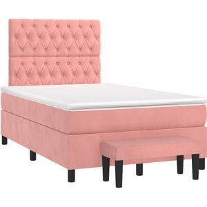 vidaXL Boxspring met matras fluweel roze 120x190 cm