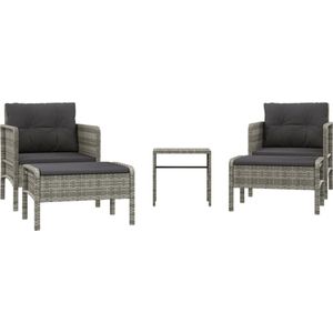 VidaXL 5-delige Loungeset met Kussens - Poly Rattan Grijs