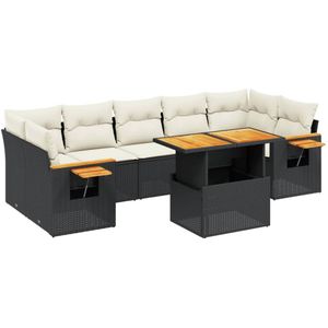 vidaXL - 8-delige - Loungeset - met - kussens - poly - rattan - zwart