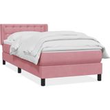 vidaXL Boxspring met matras fluweel roze 80x210 cm