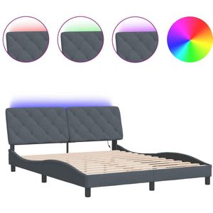 vidaXL Bedframe met LED-verlichting fluweel donkergrijs 160x200 cm