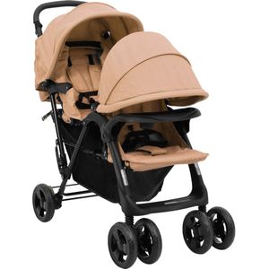 vidaXL Tweelingkinderwagen tandem staal taupe