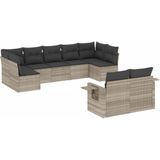 vidaXL 9-delige Loungeset met kussens poly rattan lichtgrijs