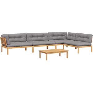 vidaXL 5-delige Loungeset pallet met kussens massief acaciahout