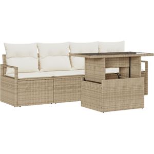 vidaXL 5-delige ligbed set voor buiten met kussens in beige