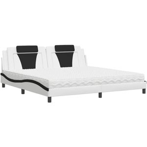 vidaXL Bed met matras kunstleer wit en zwart 200x200 cm