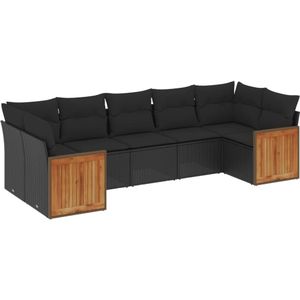 vidaXL - 7-delige - Loungeset - met - kussens - poly - rattan - zwart