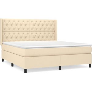 vidaXL Boxspring met matras stof crèmekleurig 160x200 cm