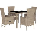 vidaXL 5-delige Tuinset met kussens poly rattan beige