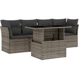 vidaXL 5-delige Loungeset met kussens poly rattan grijs