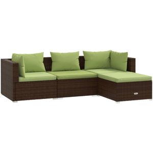 vidaXL 4-delige Loungeset met kussens poly rattan bruin