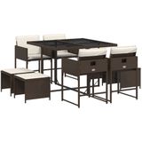 vidaXL 9-delige Tuinset met kussens poly rattan bruin