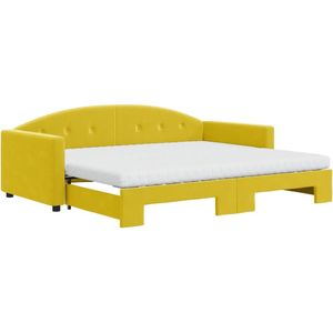 vidaXL Slaapbank onderschuifbed en matrassen 90x200 cm fluweel geel