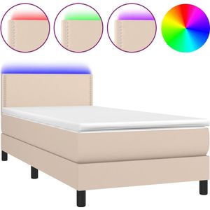 vidaXL Boxspring met matras en LED kunstleer cappuccinokleur 90x190 cm