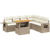 vidaXL - 7-delige - Loungeset - met - kussens - poly - rattan - beige
