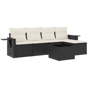 vidaXL 6-delige Loungeset met kussens poly rattan zwart