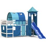 vidaXL Kinderhoogslaper met toren 90x200 cm massief grenenhout blauw