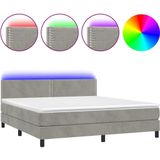 vidaXL Boxspring met matras en LED fluweel lichtgrijs 180x200 cm