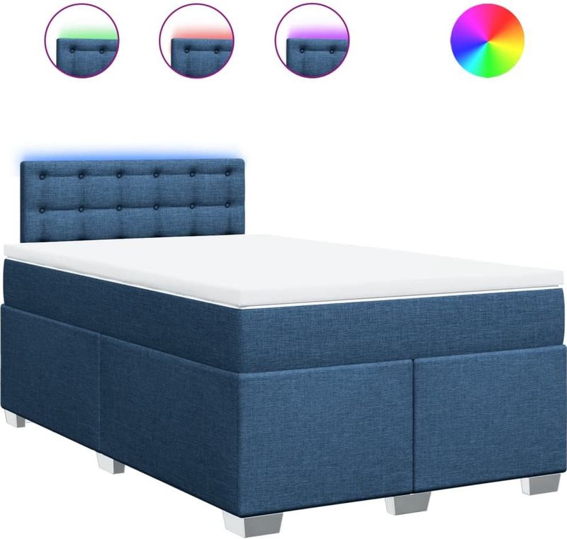 vidaXL Boxspring met matras stof blauw 120x200 cm
